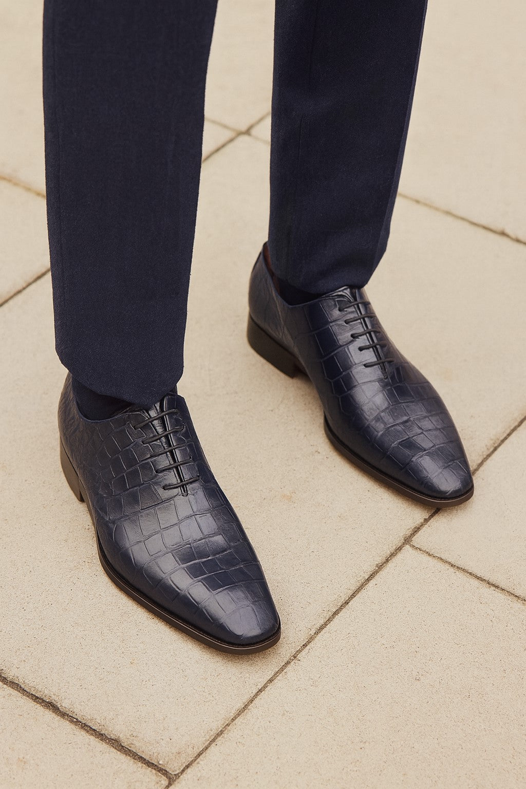 Marco Di Milano Bono Navy Alligator Wholecut Oxfords