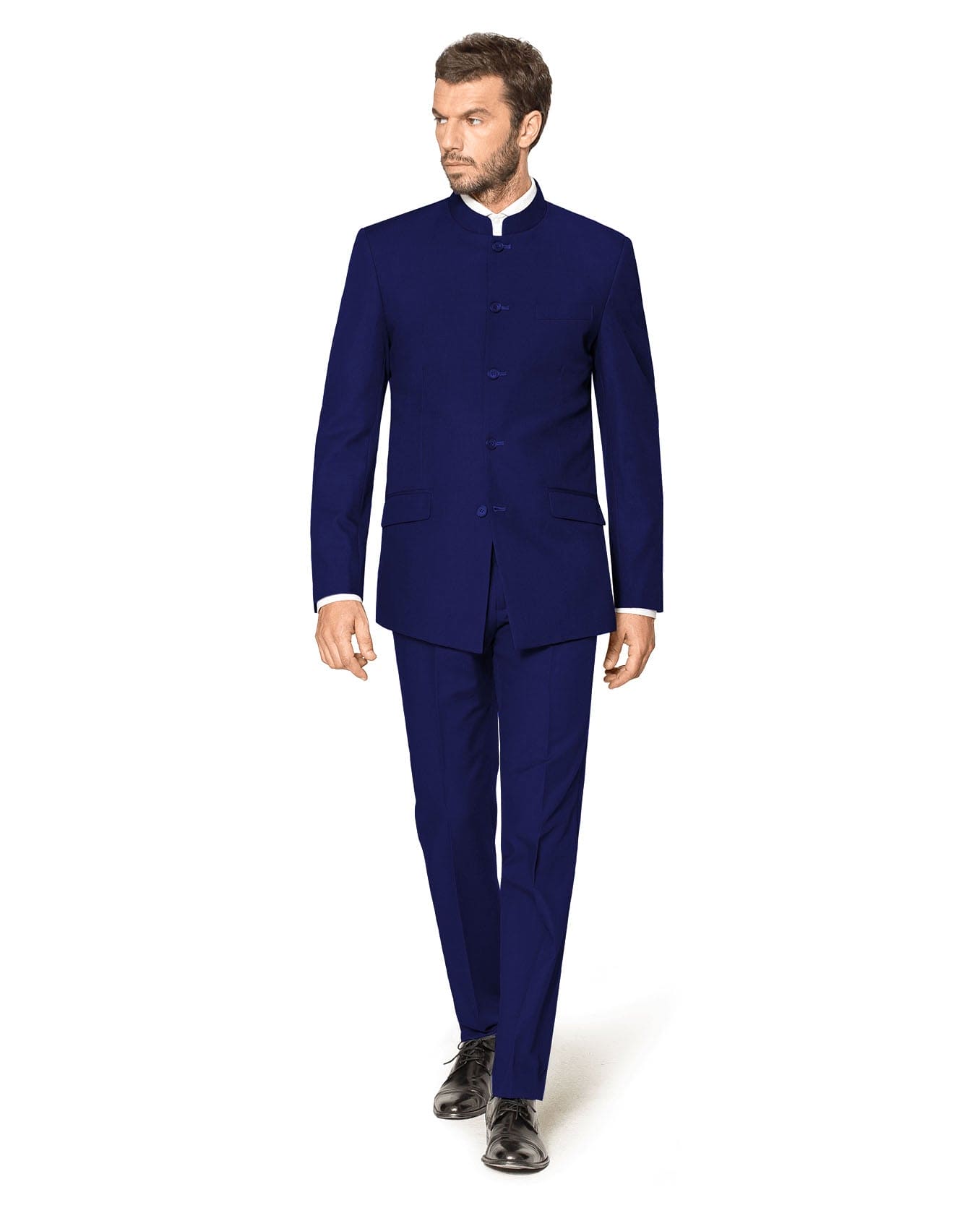 Navy Blue 4-Button Wedding Suit – Groom Suit with Banded Collar ...