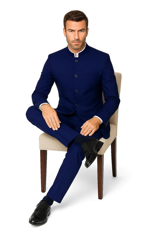 Navy Blue 4 Button Wedding Tuxedo Suit