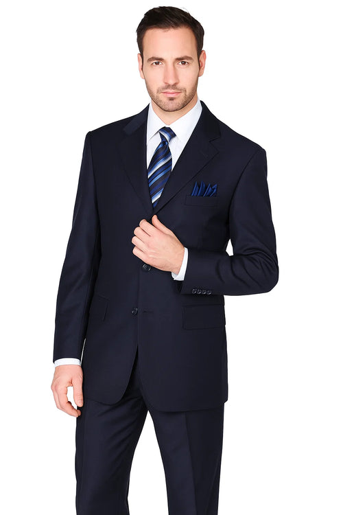 Navy Blue Men's Classic 3-Button Wool Feel Suit 