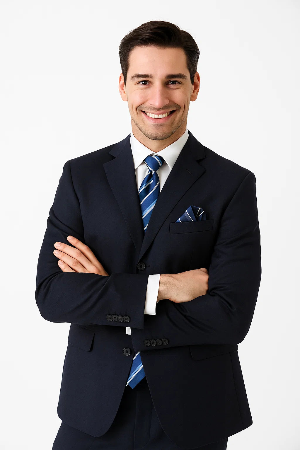 Navy Blue Men's Classic 3-Button Wool Feel Suit 