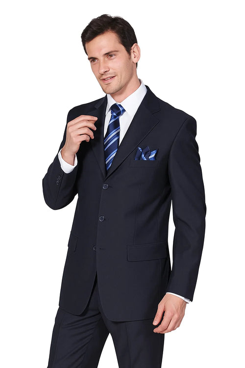 Navy Blue Men's Classic 3-Button Wool Feel Suit 
