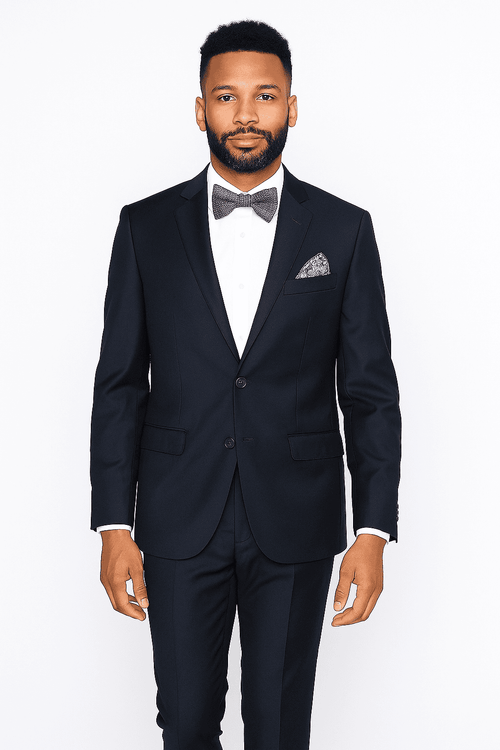 Rossiman Rossi Navy Blue Slim Fit Suit â€“ Peak Lapel Tailored Formalwear for Men