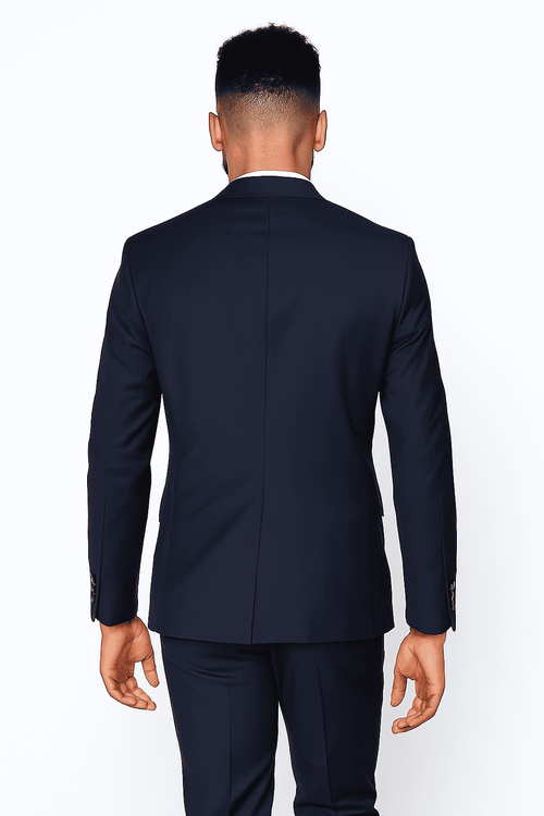 Rossiman Rossi Navy Blue Slim Fit Suit – Peak Lapel Tailored Formalwear for Men