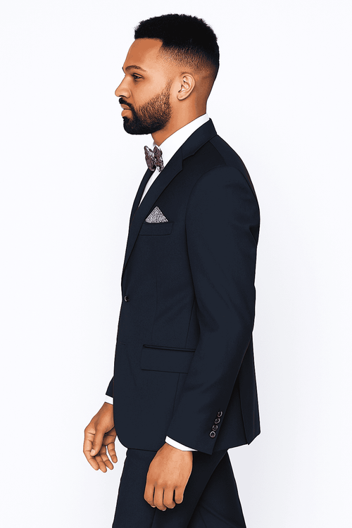 Rossiman Rossi Navy Blue Slim Fit Suit â€“ Peak Lapel Tailored Formalwear for Men