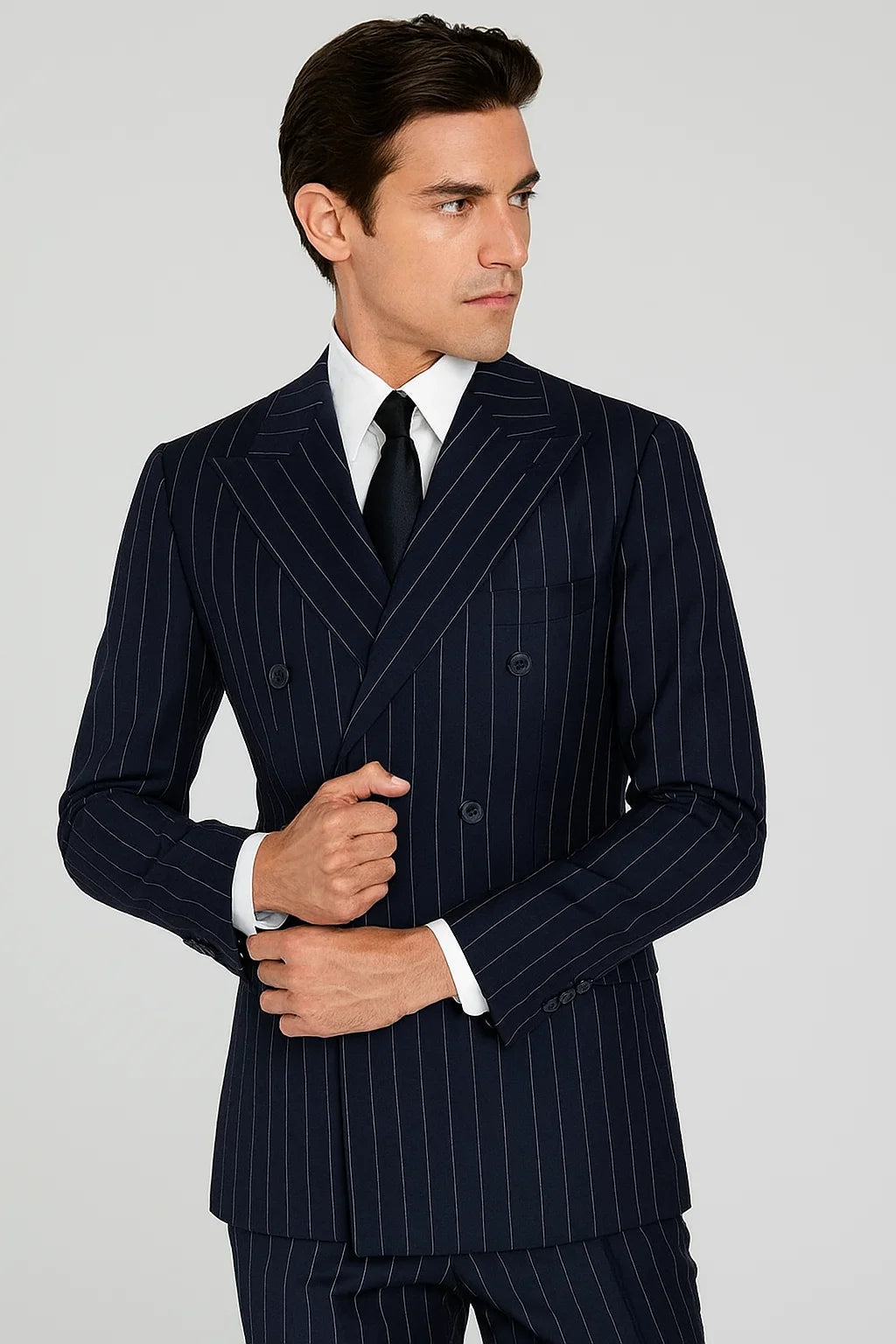 Navy Blue Wide Pinstripe Double Breasted Suit
