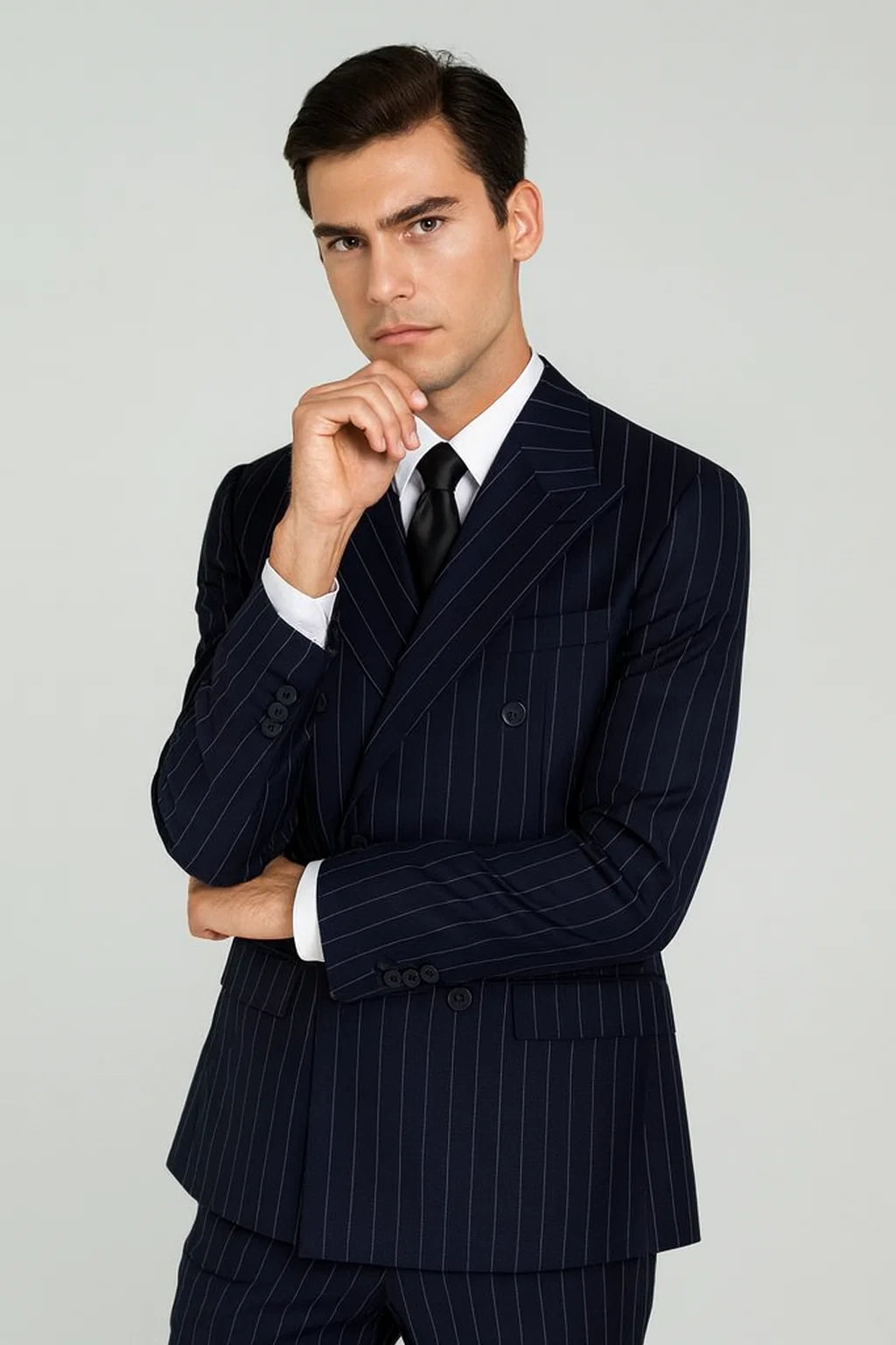 Navy Blue Wide Pinstripe Double Breasted Suit