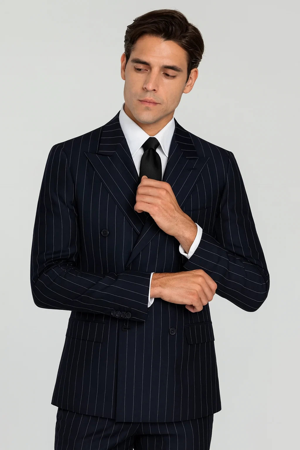 Navy Blue Wide Pinstripe Double Breasted Suit