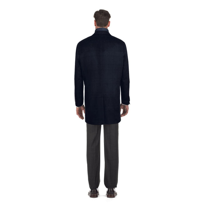 Designer Brand - Wool Blend Slim Fit Navy Overcoat with Removable Quilted Liner