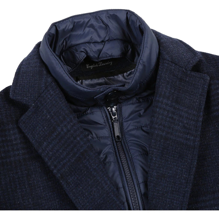 Designer Brand - Wool Blend Slim Fit Navy Overcoat with Removable Quilted Liner