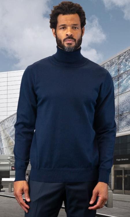 Mens Sweater Navy And Cashmere Fabric