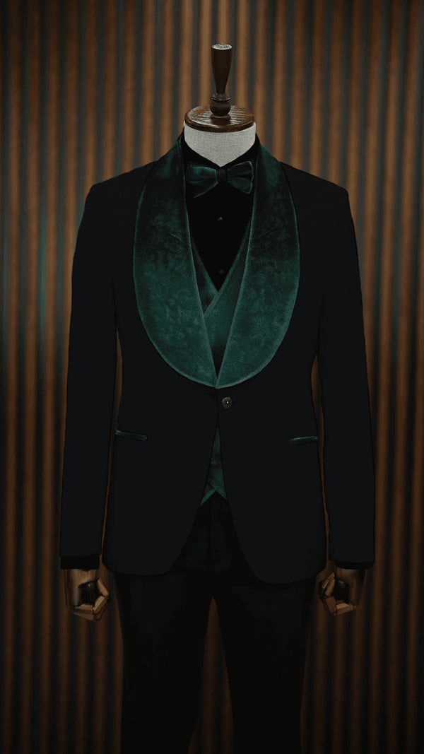 Neat Green & Black Tuxedo Suit