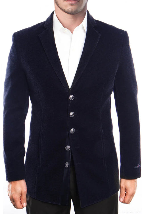 Men's Five Button Vintage Style Velvet Coats in Navy