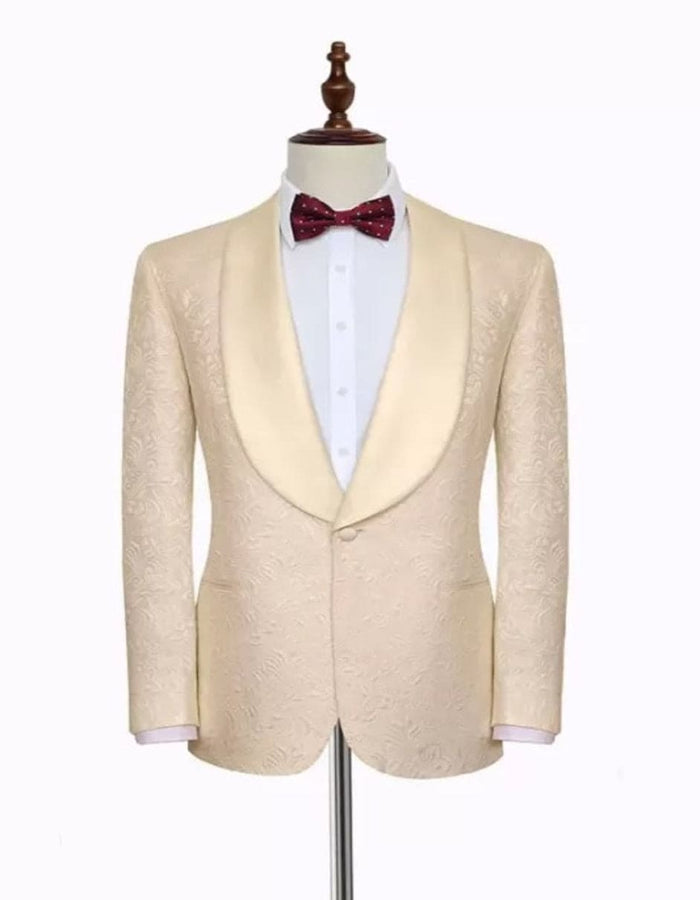 Noble Champagne Jacquard Wedding Tuxedos for Groom | Silk Shawl Lapel Prom Suits