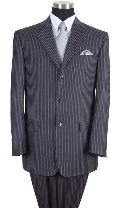 Mens Grey Pinstripe Suit - Notch Lapel Classic Fit Pleated Pants - Gray Pinstripe Suit