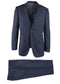 Tiglio Italian suit: dark blue, tailored blazer with notch lapel, single-button closure, and two pockets. Matching flat-front trousers. Smooth, lightweight fabric suggests a blended material.
