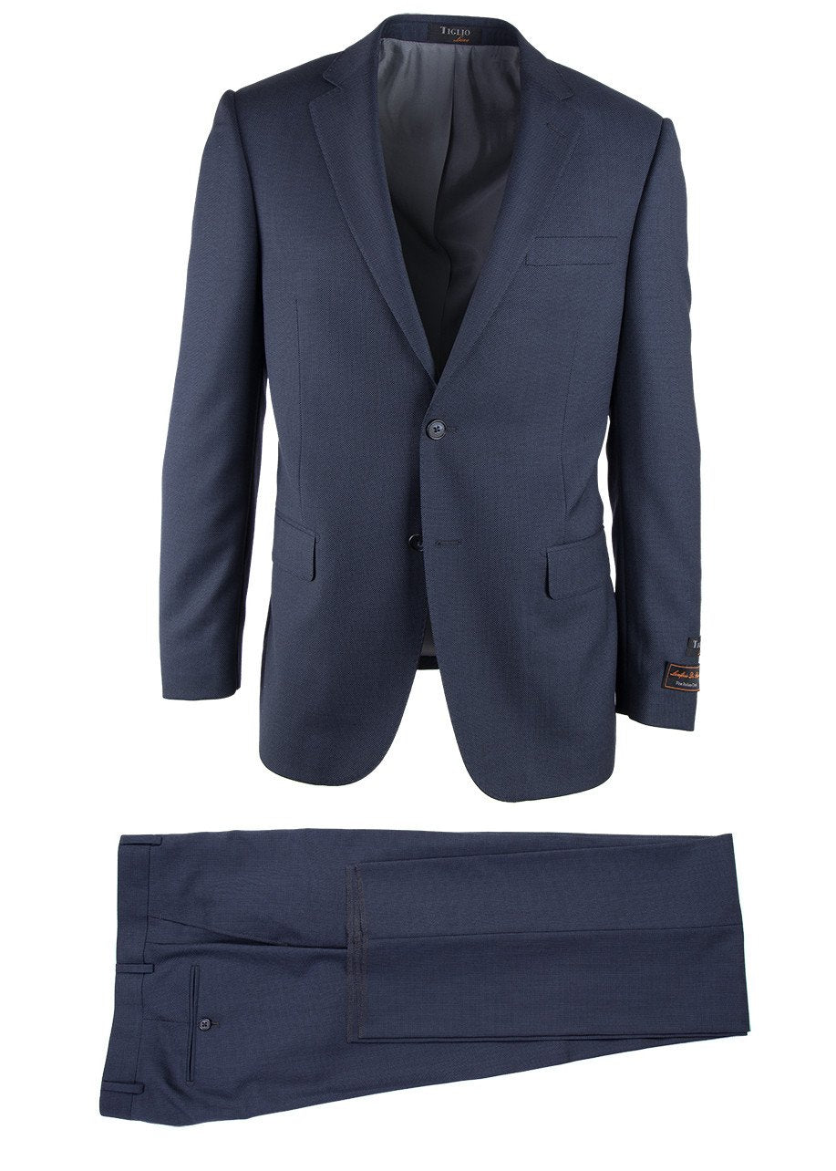 Tiglio Italian Suit - Real Wool Fabric Super 150's Novello Navy Blue , Modern Fit, Pure Wool Suit in Color Navy Blue