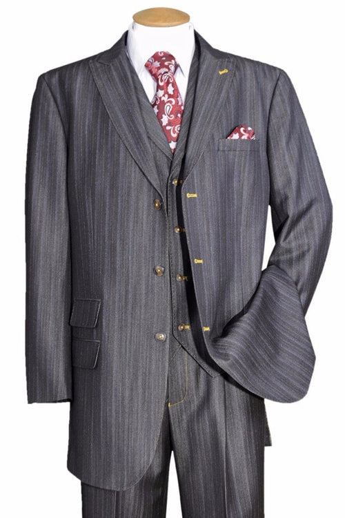 "Black Denim Suit for Men - 3 Button Vested Peak Lapel"