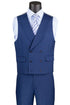 "Sharkskin Men's Suit with Double Breasted Vest - Summer Navy Blue"