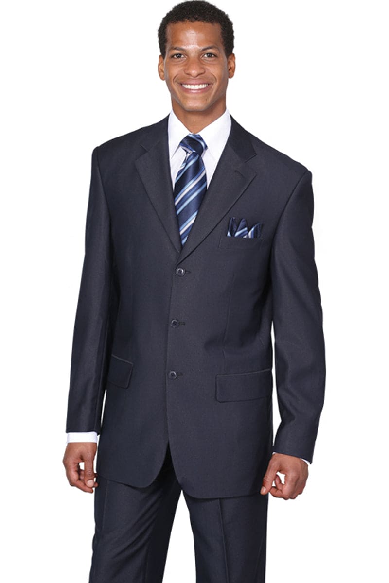 Navy Blue Men's Classic 3-Button Wool Feel Suit 