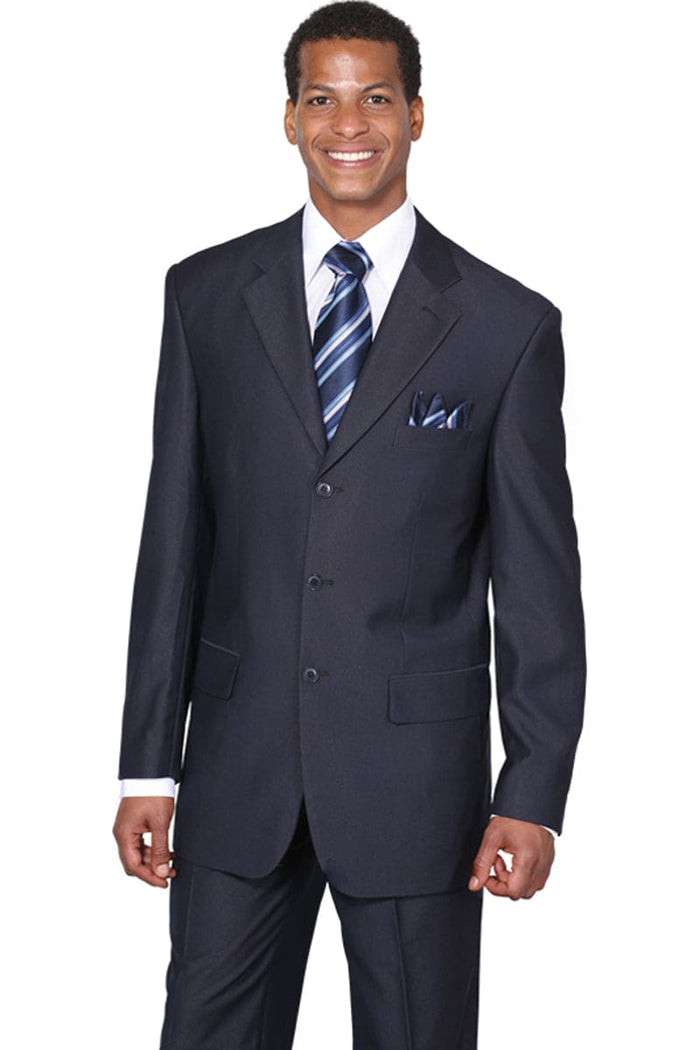 Navy Blue Men's Classic 3-Button Wool Feel Suit 