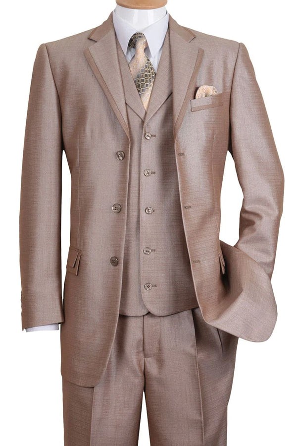 "Sharkskin 3-Button Vested Men's Church Suit in Tan"