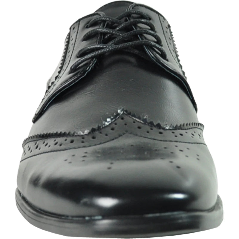 Bravo Mens Vintage Style 1920's Wingtip Lace Up Dress Shoe in Black