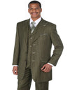Mens Vintage Vested Gangster Bold Pinstripe Fashion Olive Green Suit