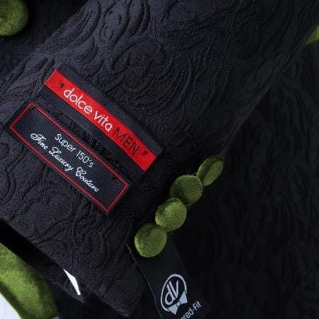 Mens Black With Olive Velvet Lapel 3-Piece Tailored-Fit Tuxedo