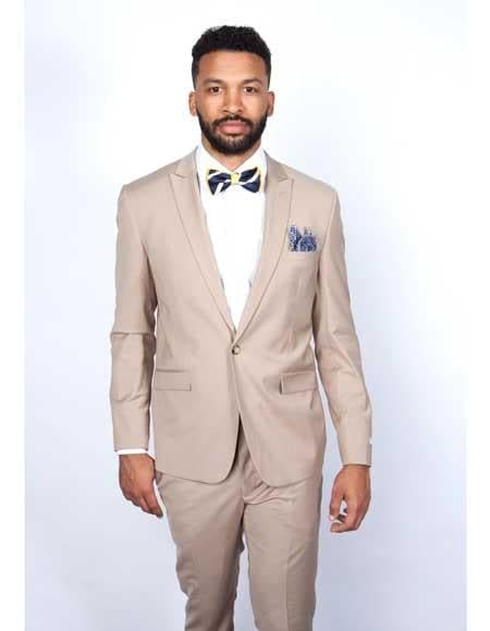 Beige Slim Fit Suit for Men by Rossiman Rossi â€“ Tailored Skinny Fit Formal Suit