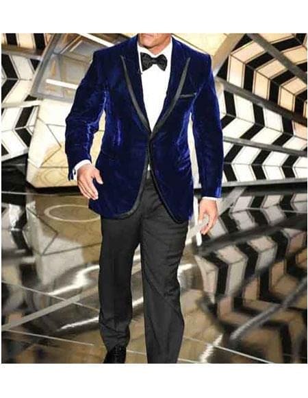 Men's Dwayne Johnson Blue Velvet 1 Button Peak Lapel Suit