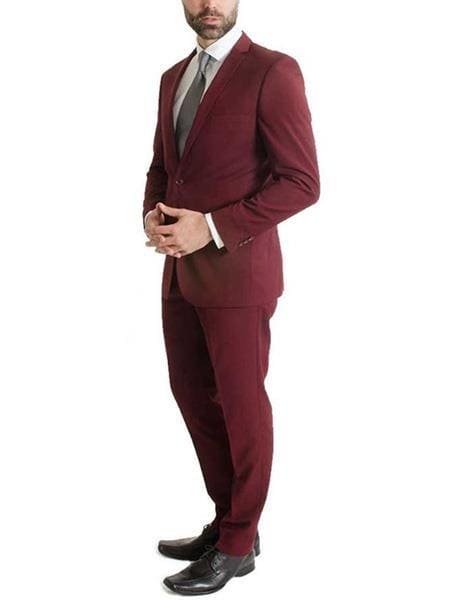 Men's Burgundy Two Button 65% Tetron 35% Viscose Slim Fit Burgundy Suit - AlbertoNardoniStore