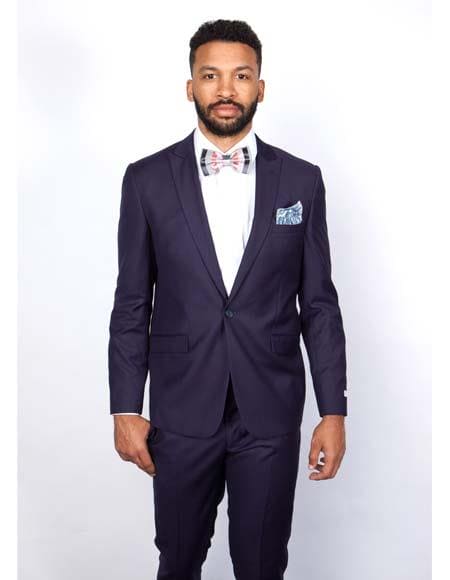 Mens Slim Fit 100% Wool Suit by Rossiman Rossi - Peak Lapel Jacket & Plum Tapered Pants