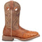 Dan Post Martel boots: Tan brown ostrich leather toe & brown embroidered leather shaft. Pull holes for easy wear. Slightly squared heel with rubber sole for grip.
