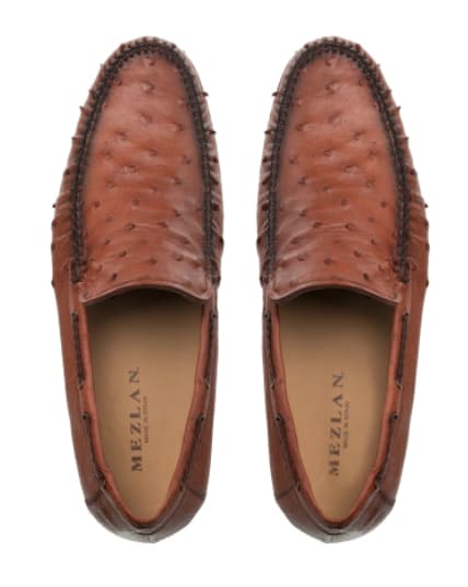 Mezlan Genuine Ostrich Moccasin Slip-On – Brandy Exotic Leather Loafers Made in Spain