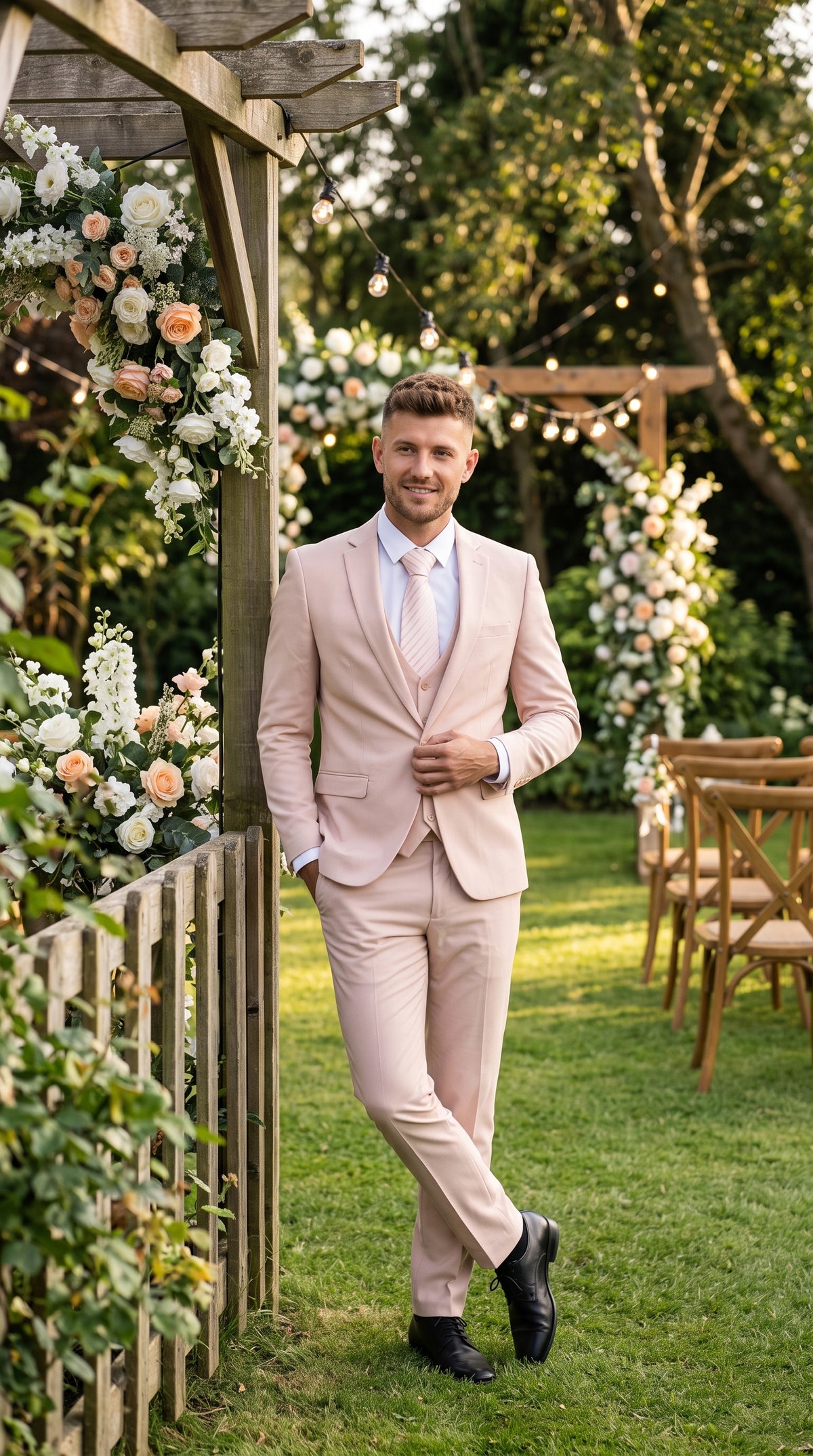 Men’s Blush Pink 1 Button Peak Lapel Suit, Wedding and Prom Formal Suit