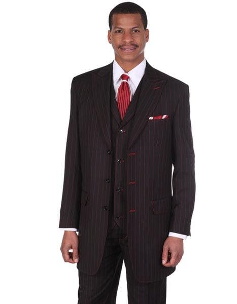 Men's Black With White Stripe Double Breasted Suit - AlbertoNardoniStore