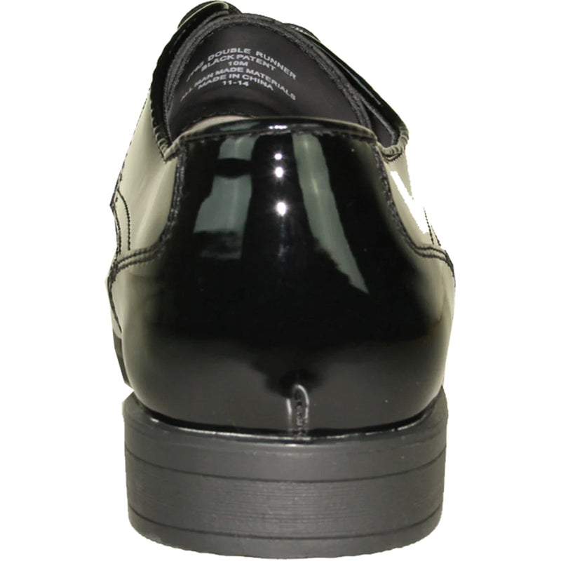 Bravo Mens Formal Wedding and Prom Double Runner Shiny Patent Dress Shoe in Black