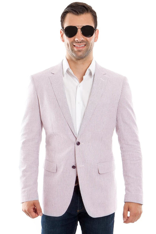"Seersucker Sport Coat Blazer for Men - Two Button, Summer Tan"
