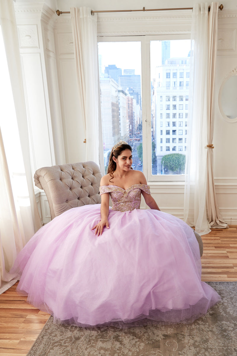 Beaded Off Shoulder Ball Gown by Calla KY71246
