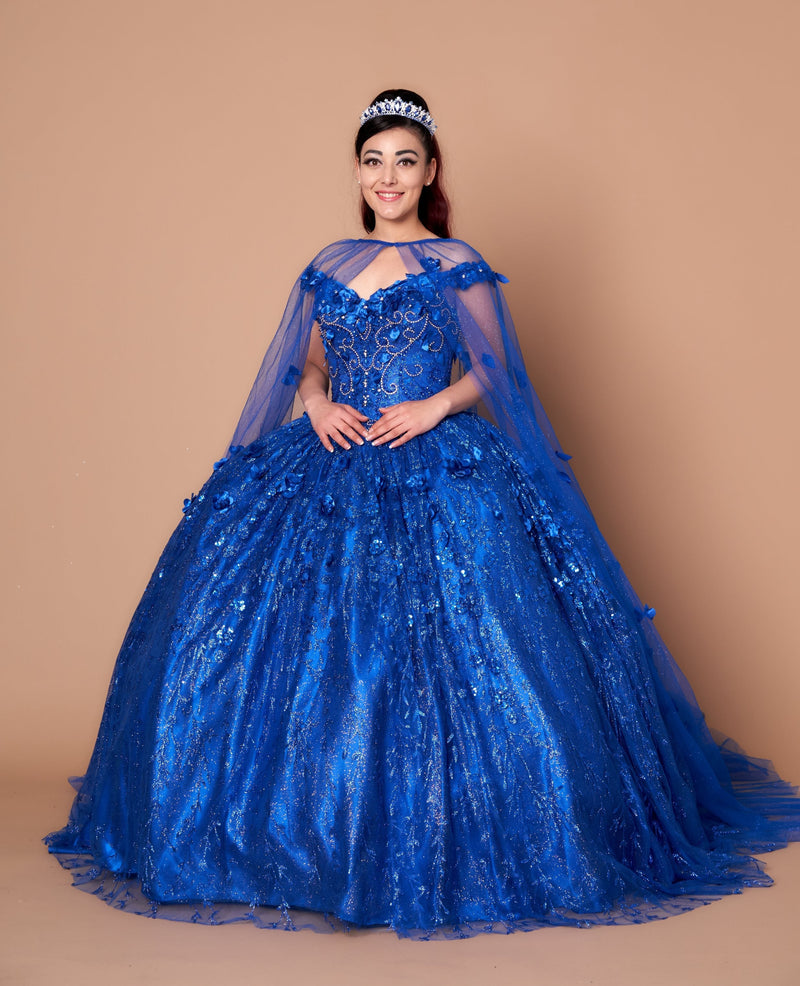 3D Floral Off Shoulder Cape Ball Gown by Calla SCL-30001