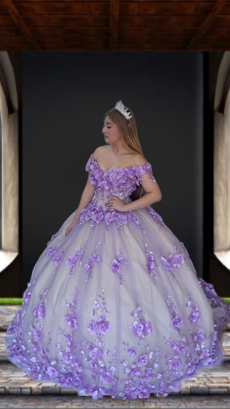 3D Floral Quinceanera Dress Off Shoulder Ball Gown by Calla SCL30005
