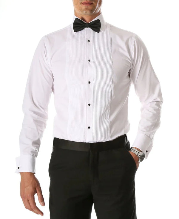 Mens Slim Fit Spread Collar Tuxedo Shirt in White