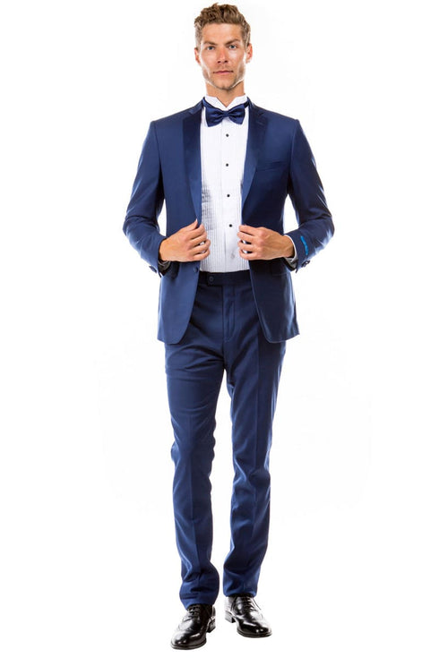 "Indigo Blue Slim Fit Men's Tuxedo - Two Button Style for Wedding & Prom 2025"