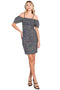 Off Shoulder Metallic Nylon Fitted Puff Sleeve Cocktail Dress by Perrty 3074