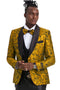 "Gold Paisley Floral Men's Slim Fit Prom 2026 Tuxedo - One Button Vested"