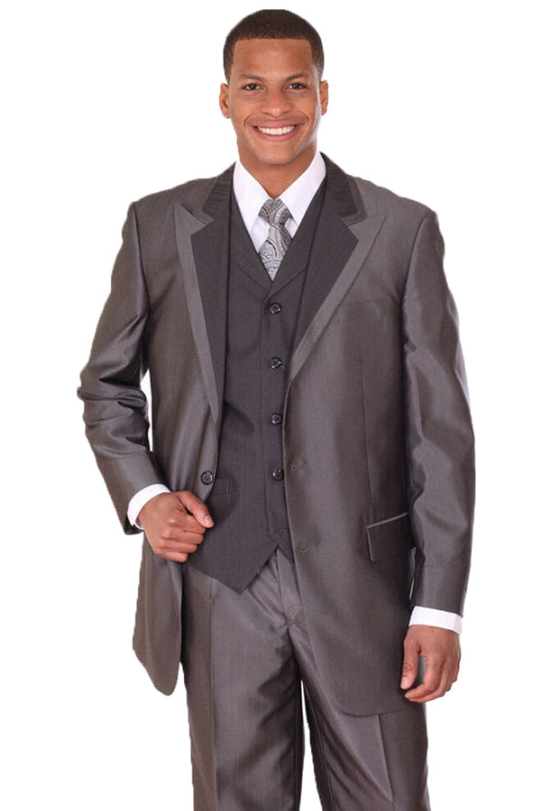 "Sharkskin Suit Mens - Black Two Tone, 3 Button Vested, Wide Peak Lapel"