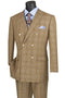 Mens Plaid Suit - Patterned Business Suit -Mens Double Breasted Windowpane Plaid Suit In Mocha Light Brown