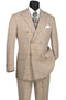 Mens Plaid Suit - Patterned Business Suit -Mens Double Breasted Windowpane Plaid Suit In Tan