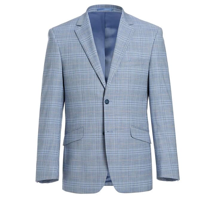 Mens Plaid Suit - Patterned Business Suit - Mens Two Button Slim Fit Two Piece Suit In Sky Blue Windowpane Plaid